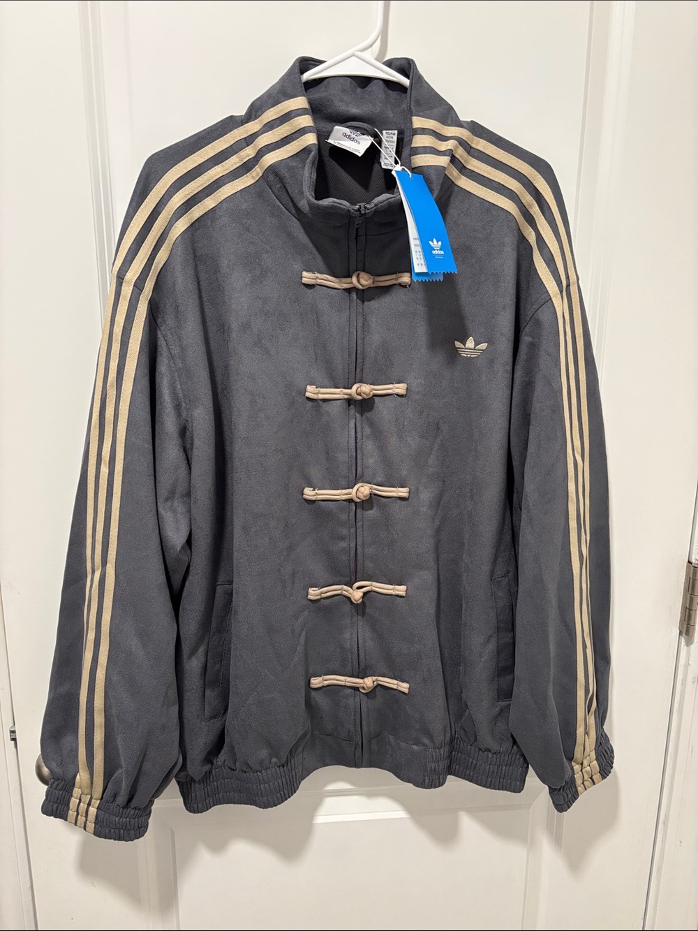 adidas Gray Zip-Up Jacket with Chinesse Beige Stripes